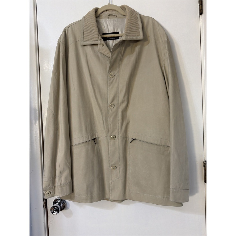 Gallotti Pelle Artigianale Men's Sz 54 Vtg Beige Button Up Soft Leather Jacket
